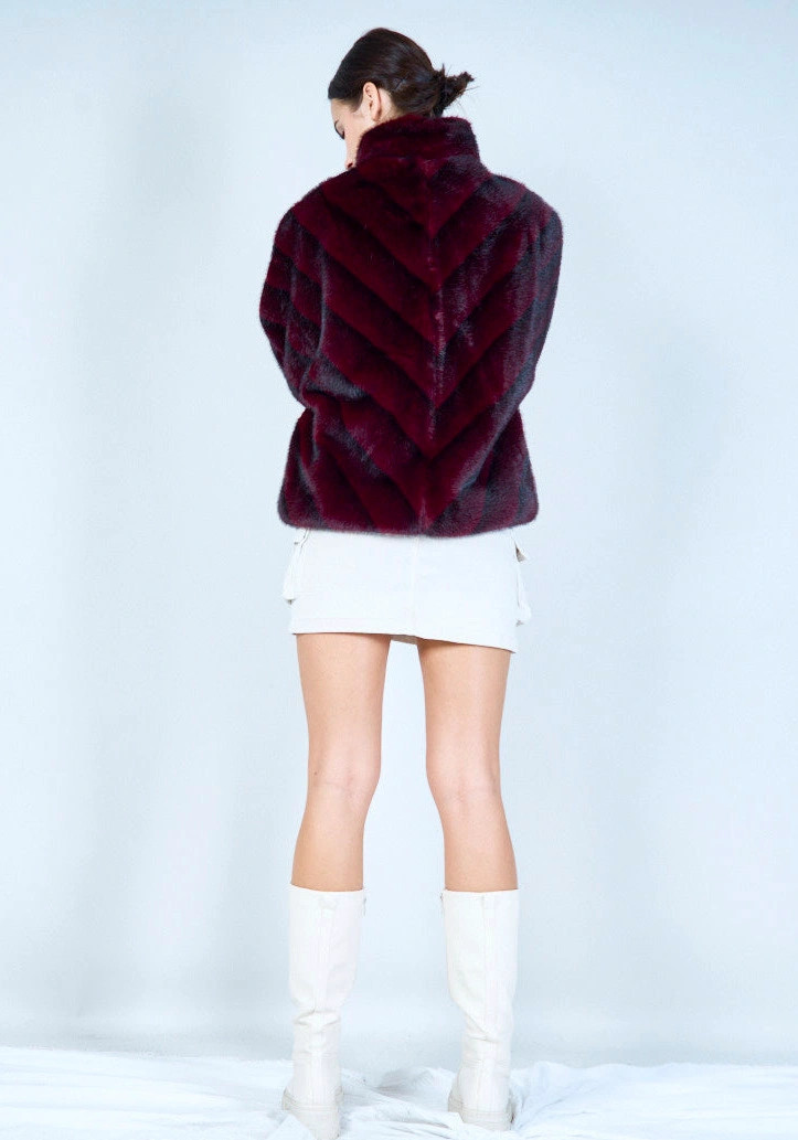 YV0500 Luxurious Striped Eco Fur Coat